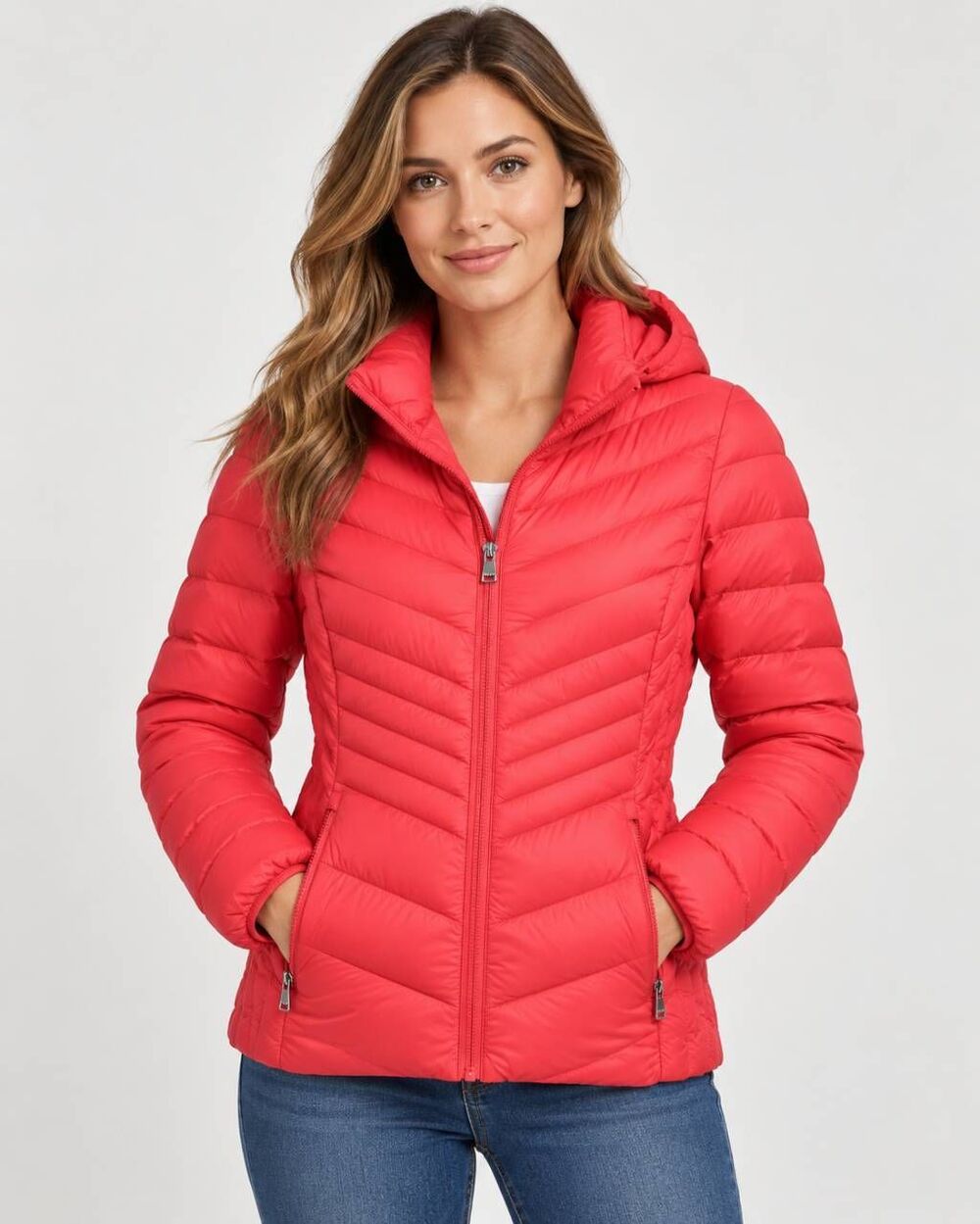 London Fog Women’s M Chevron Down Puffer Jacket Hooded Lightweight